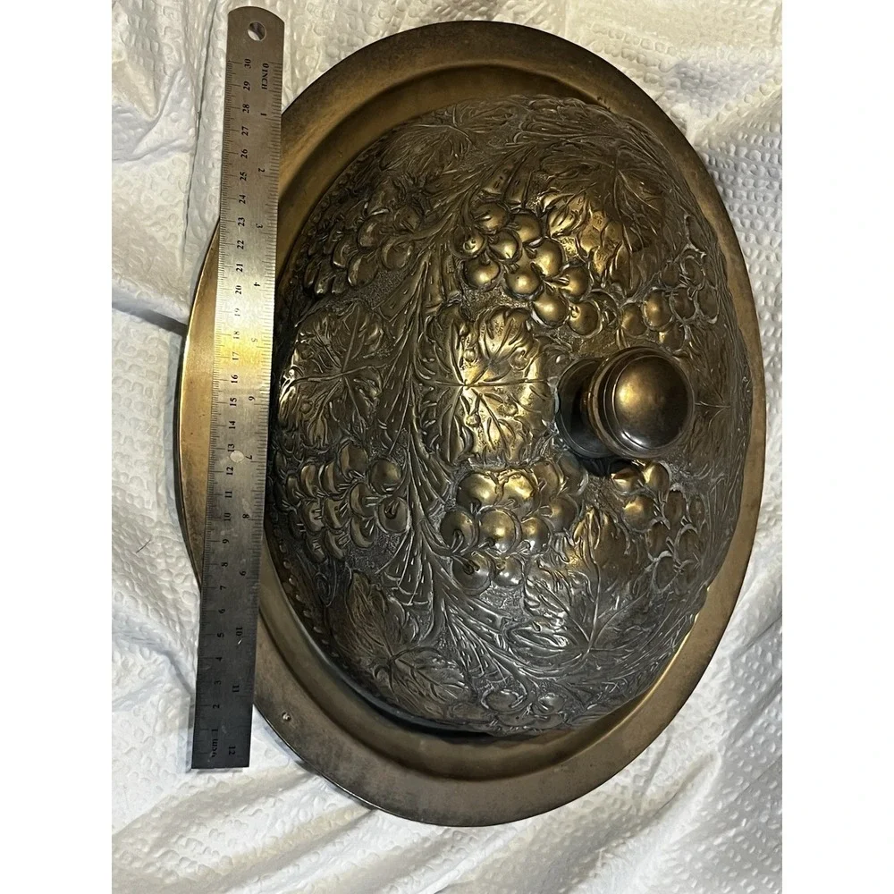 Art Nouveau Grape Leaf Meat‎ Dome Cover Silverplate Cloche – Rare Antique
